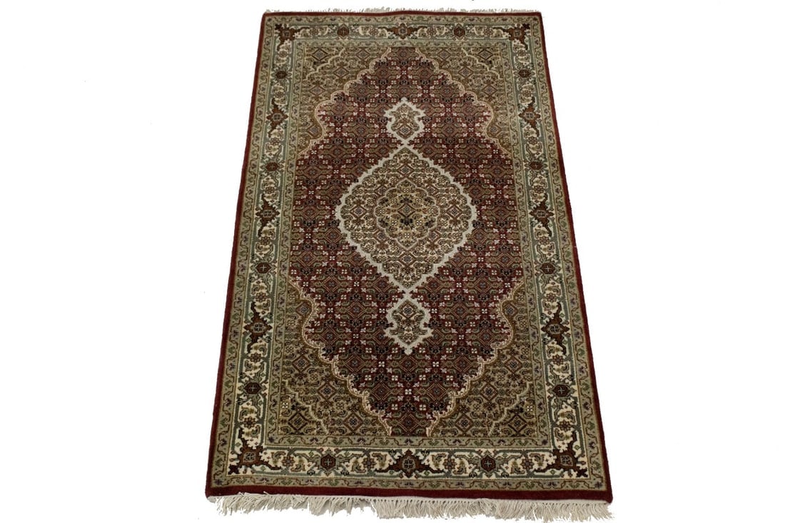 Red Floral Geometric 3X5 Tabriz Fish Mahi Oriental Rug - 3