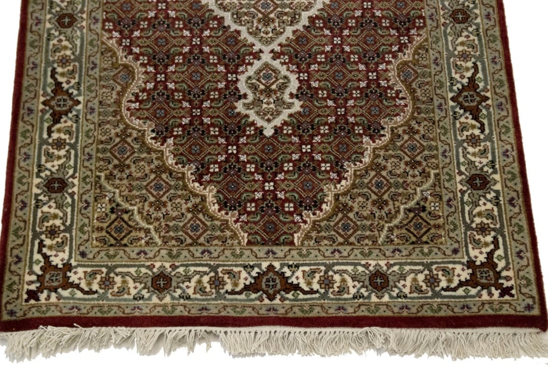 Red Floral Geometric 3X5 Tabriz Fish Mahi Oriental Rug - 5