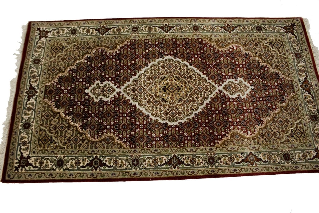 Red Floral Geometric 3X5 Tabriz Fish Mahi Oriental Rug - 6