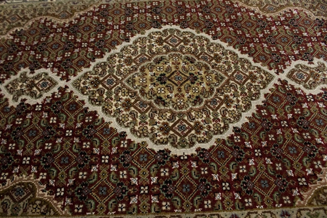 Red Floral Geometric 3X5 Tabriz Fish Mahi Oriental Rug - 7