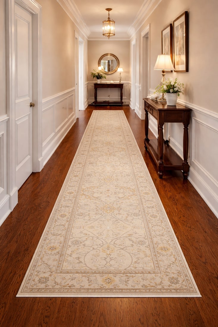 Beige Casual Floral 3X20 Oushak Chobi Oriental Runner Rug - 2