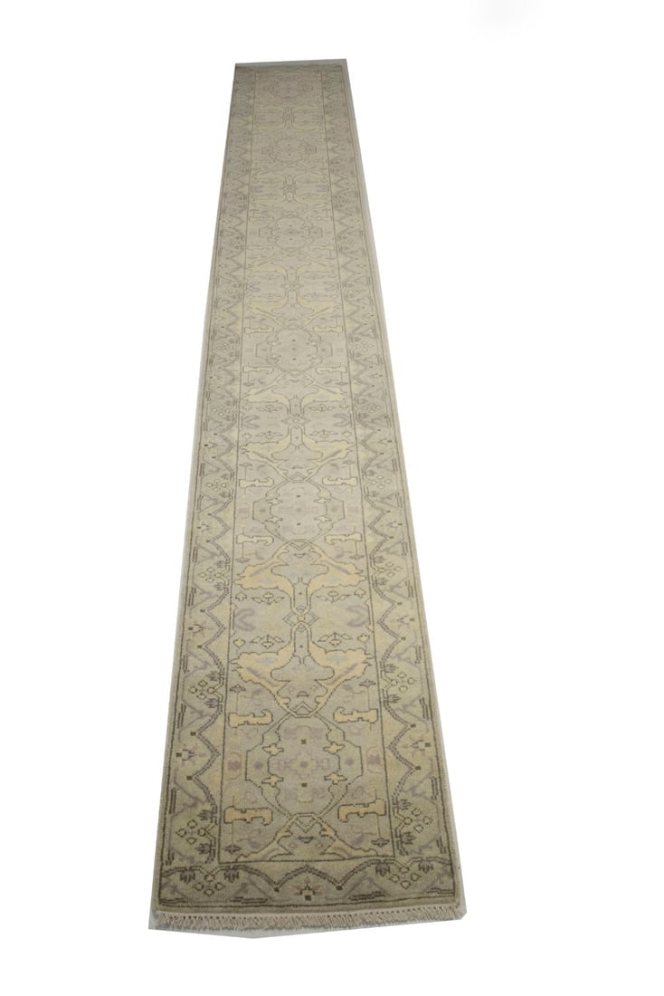 Beige Casual Floral 3X20 Oushak Chobi Oriental Runner Rug - 3