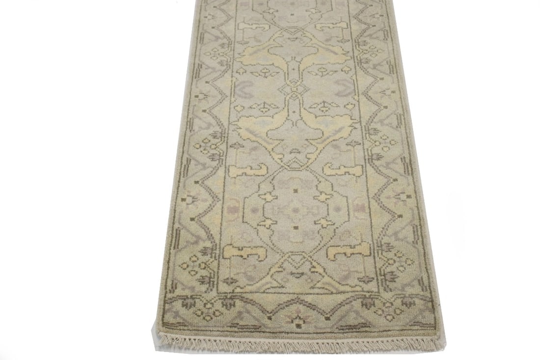 Beige Casual Floral 3X20 Oushak Chobi Oriental Runner Rug - 4