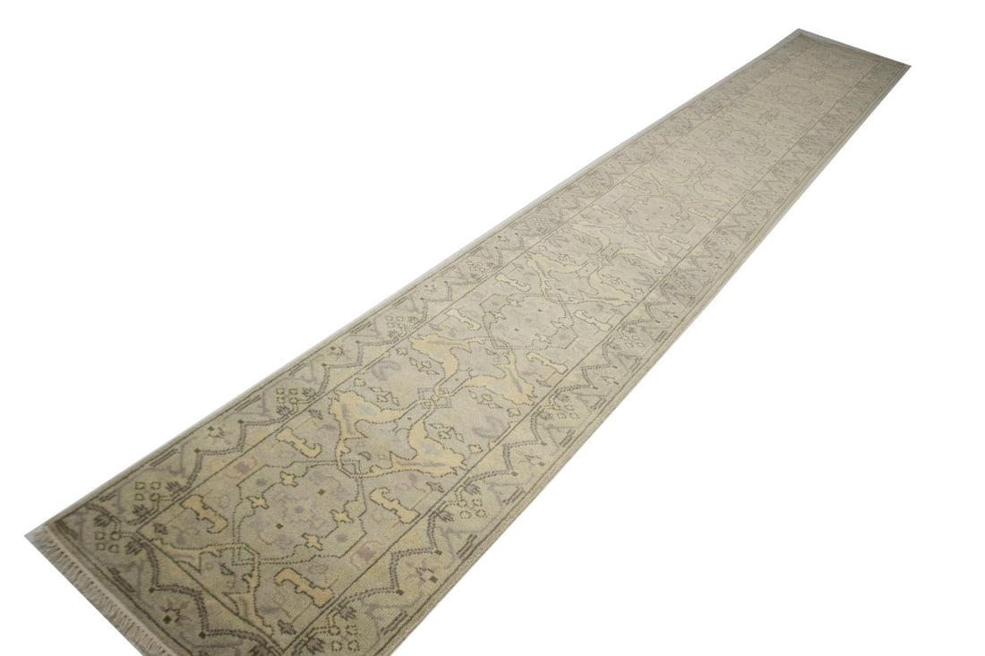 Beige Casual Floral 3X20 Oushak Chobi Oriental Runner Rug - 5