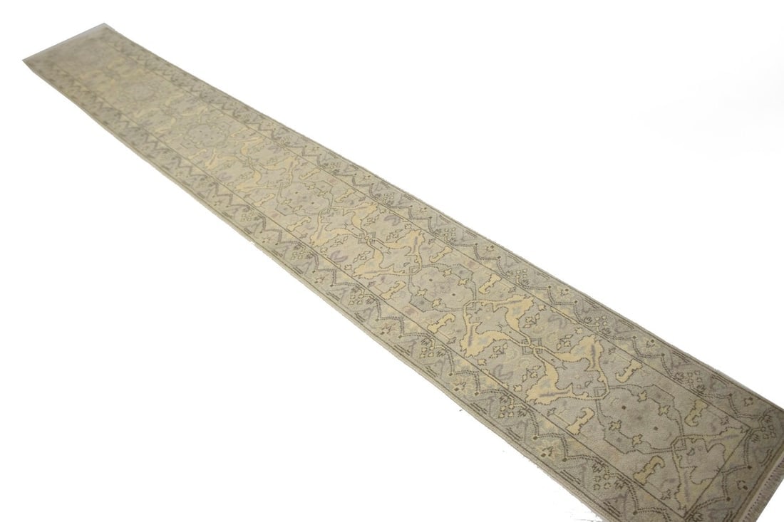Beige Casual Floral 3X20 Oushak Chobi Oriental Runner Rug - 6