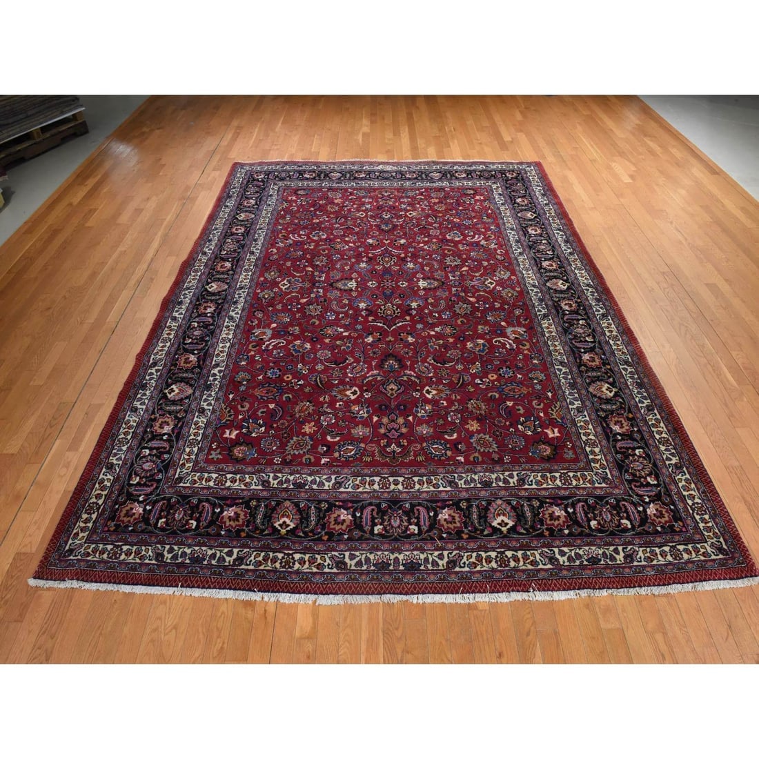 Jazzy Red Persian Meshad All Over Design Hand Knotted Pure Wool Rug - 2