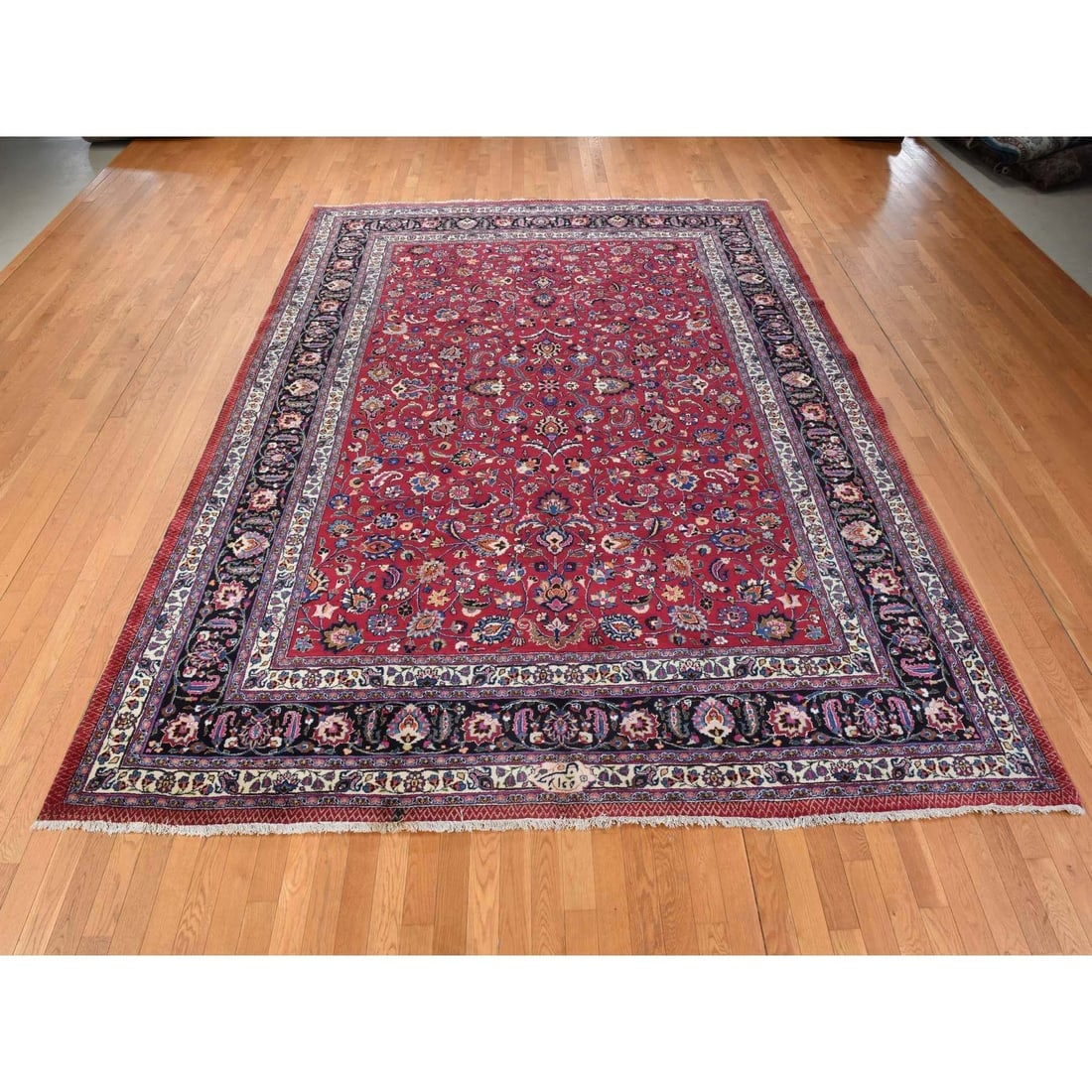 Jazzy Red Persian Meshad All Over Design Hand Knotted Pure Wool Rug - 3