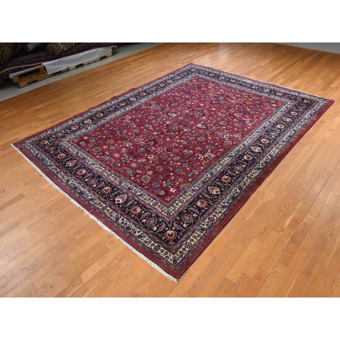 Jazzy Red Persian Meshad All Over Design Hand Knotted Pure Wool Rug - 4