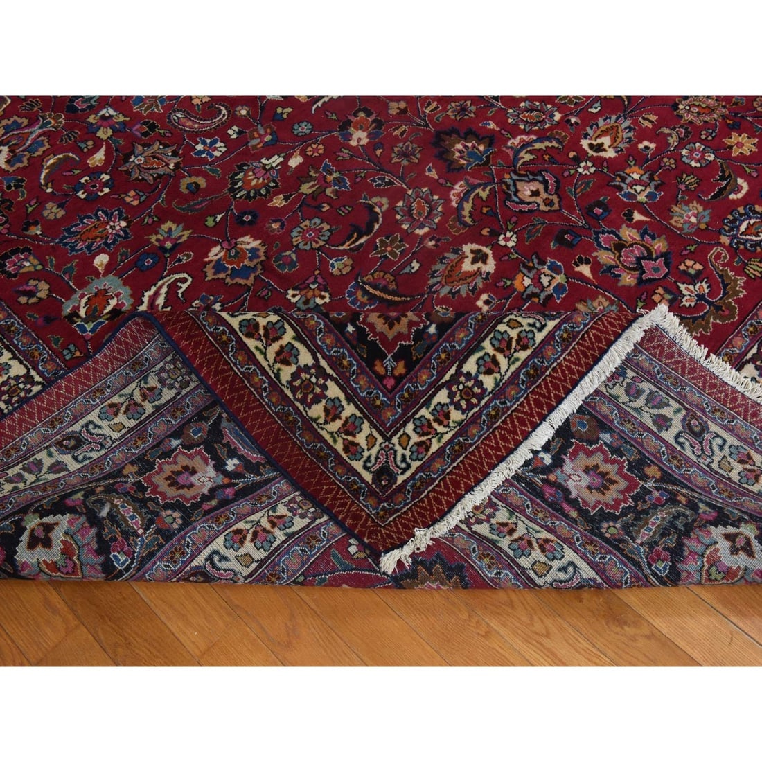 Jazzy Red Persian Meshad All Over Design Hand Knotted Pure Wool Rug - 7