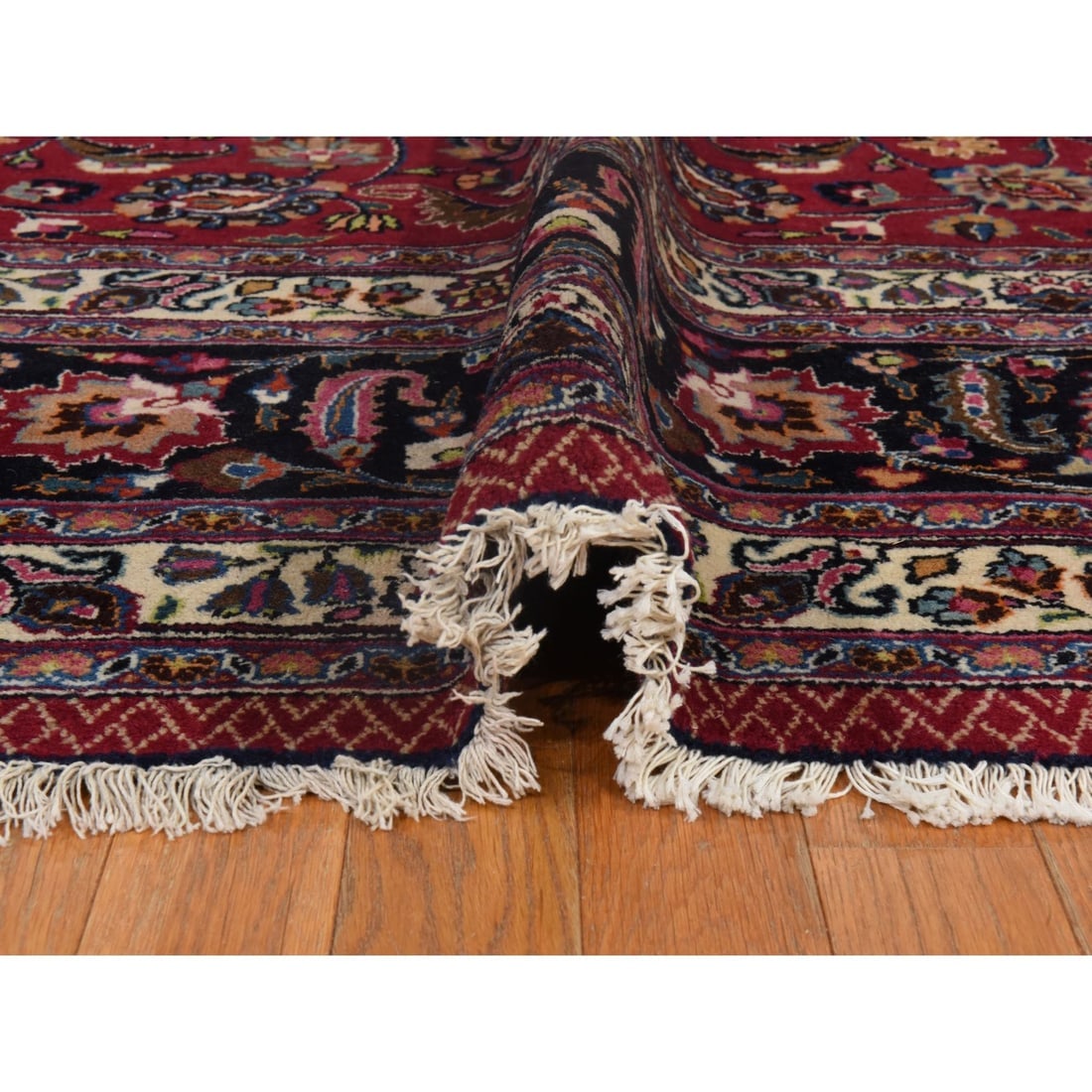 Jazzy Red Persian Meshad All Over Design Hand Knotted Pure Wool Rug - 8