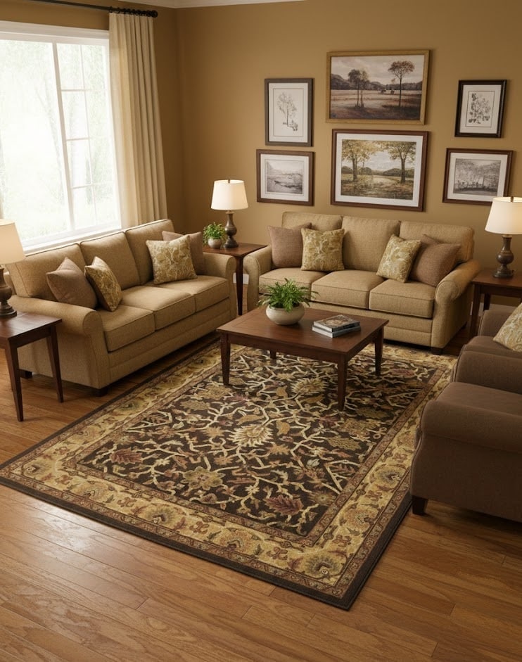 Dark Brown Floral Modern 8X11 Oriental Hand-Tufted Rug - 2