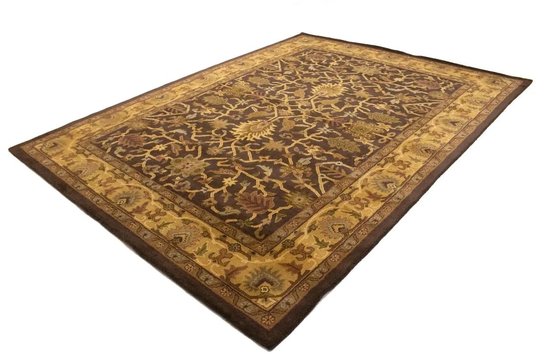 Dark Brown Floral Modern 8X11 Oriental Hand-Tufted Rug - 5
