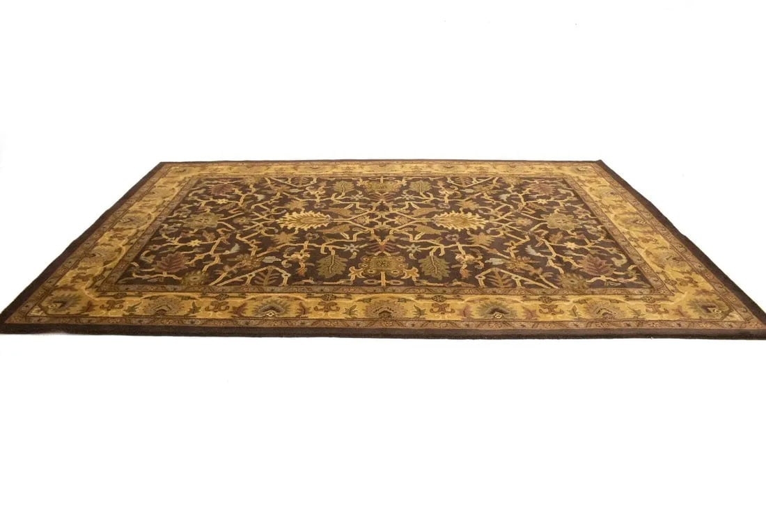 Dark Brown Floral Modern 8X11 Oriental Hand-Tufted Rug - 6