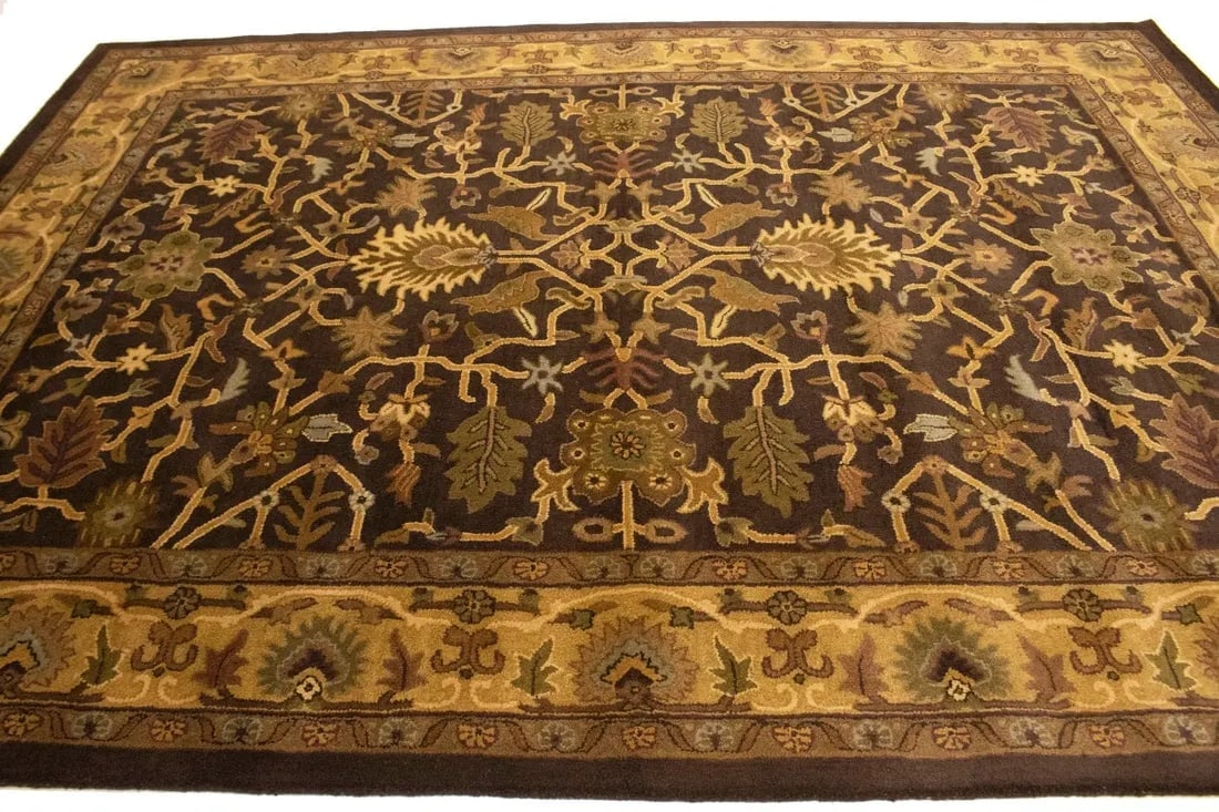 Dark Brown Floral Modern 8X11 Oriental Hand-Tufted Rug - 7