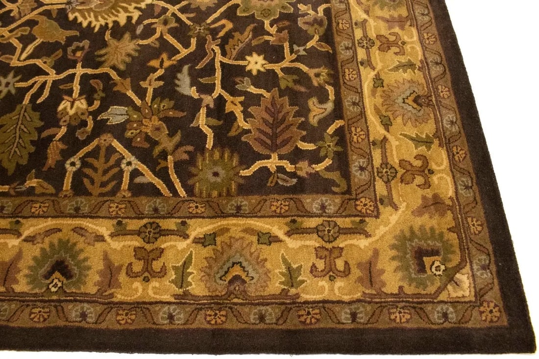 Dark Brown Floral Modern 8X11 Oriental Hand-Tufted Rug - 9