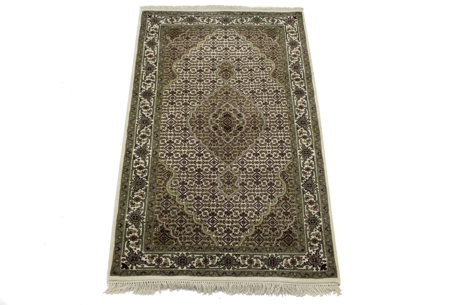 Cream Floral Geometric 3X5 Tabriz Fish Mahi Oriental Rug - 3
