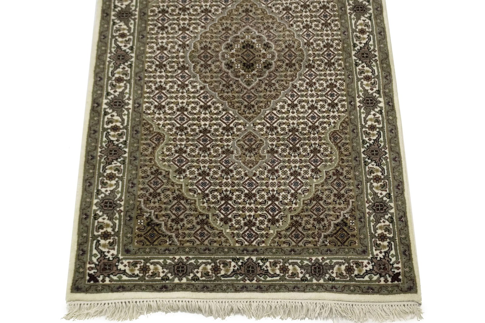 Cream Floral Geometric 3X5 Tabriz Fish Mahi Oriental Rug - 4