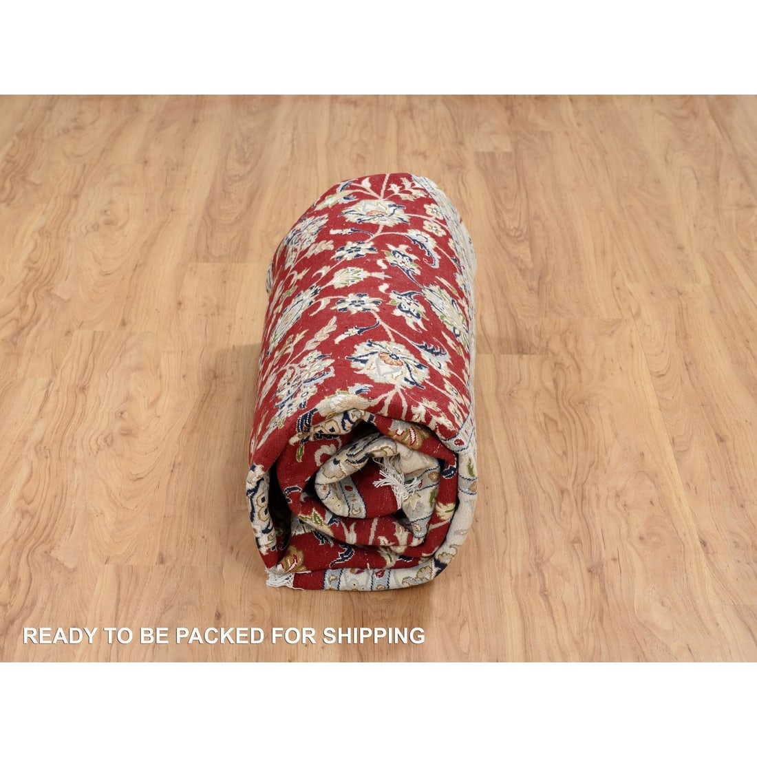 Cherry Red Hand Knotted Nain Flower Design 250 KPSI Wool Round Rug - 10