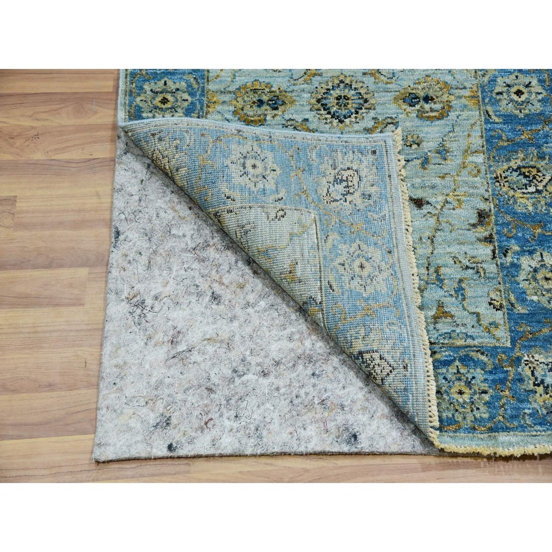 Aqua Frost Blue Extra Soft Wool Shah Abbas Hand Knotted XL Runner Rug - 3