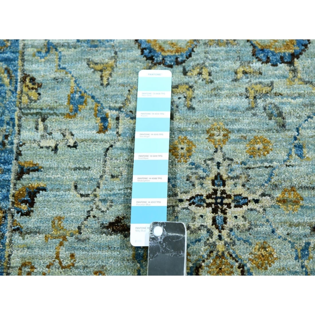 Aqua Frost Blue Extra Soft Wool Shah Abbas Hand Knotted XL Runner Rug - 4