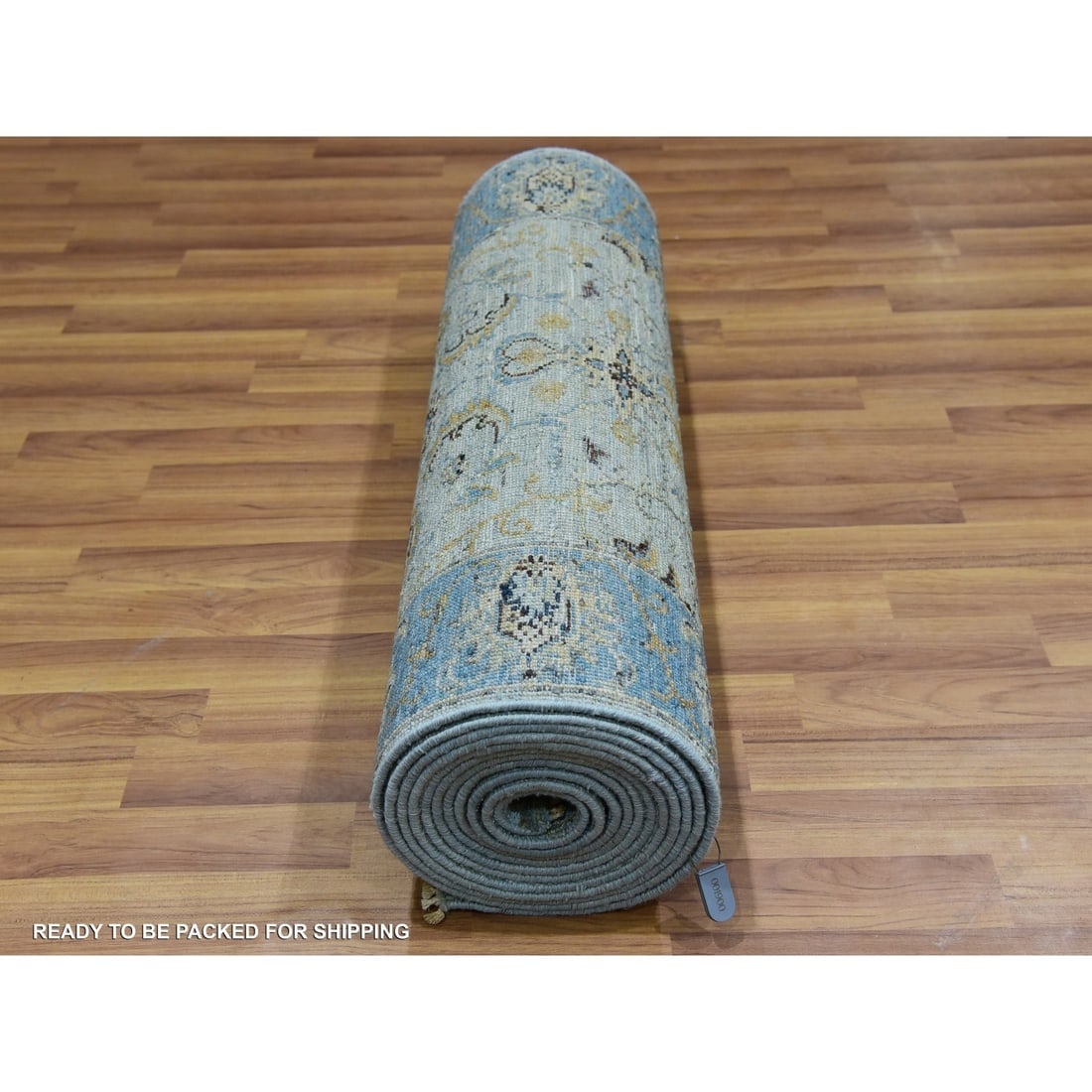 Aqua Frost Blue Extra Soft Wool Shah Abbas Hand Knotted XL Runner Rug - 5