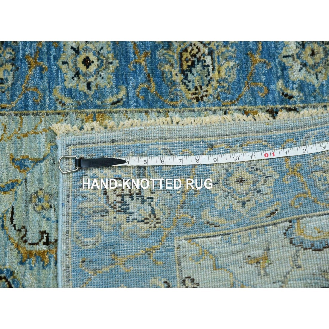 Aqua Frost Blue Extra Soft Wool Shah Abbas Hand Knotted XL Runner Rug - 7