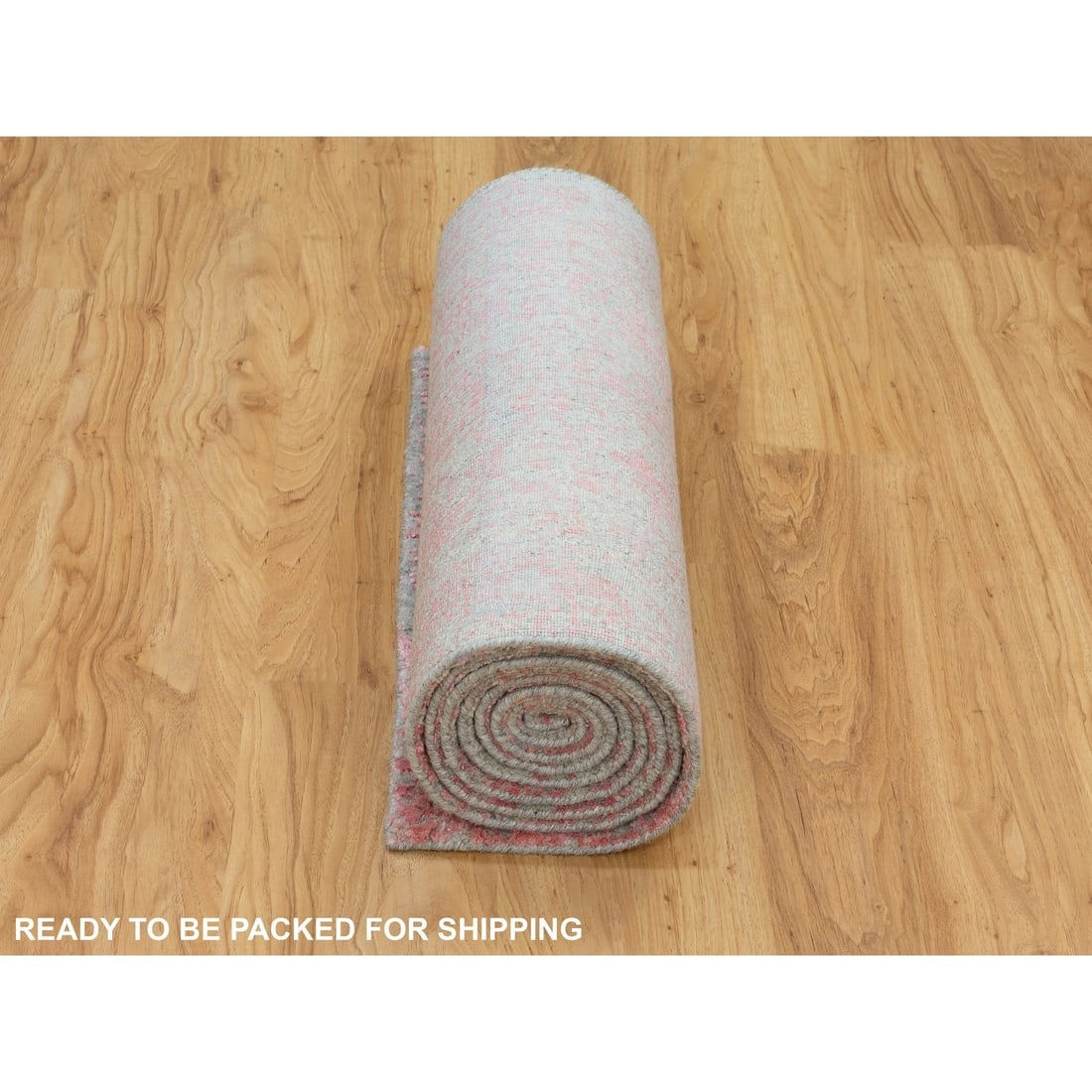 Pink Erased Persian Design Wool and Art Silk Hand Loomed Jacquard Rug - 6