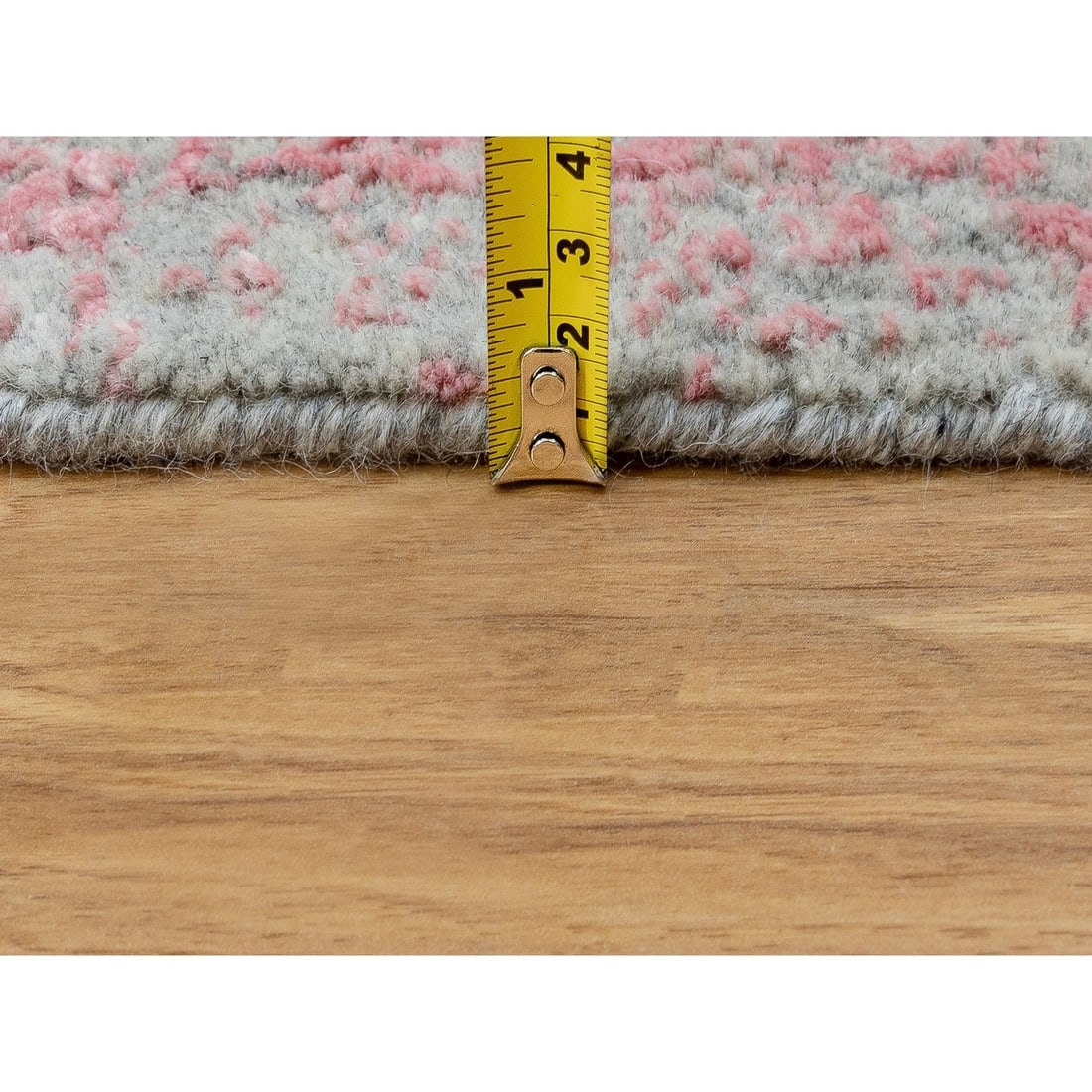 Pink Erased Persian Design Wool and Art Silk Hand Loomed Jacquard Rug - 7