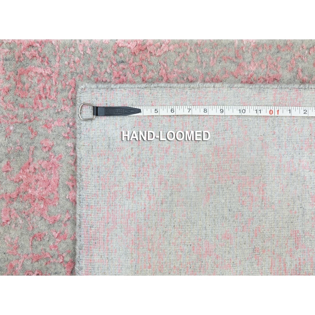 Pink Erased Persian Design Wool and Art Silk Hand Loomed Jacquard Rug - 8