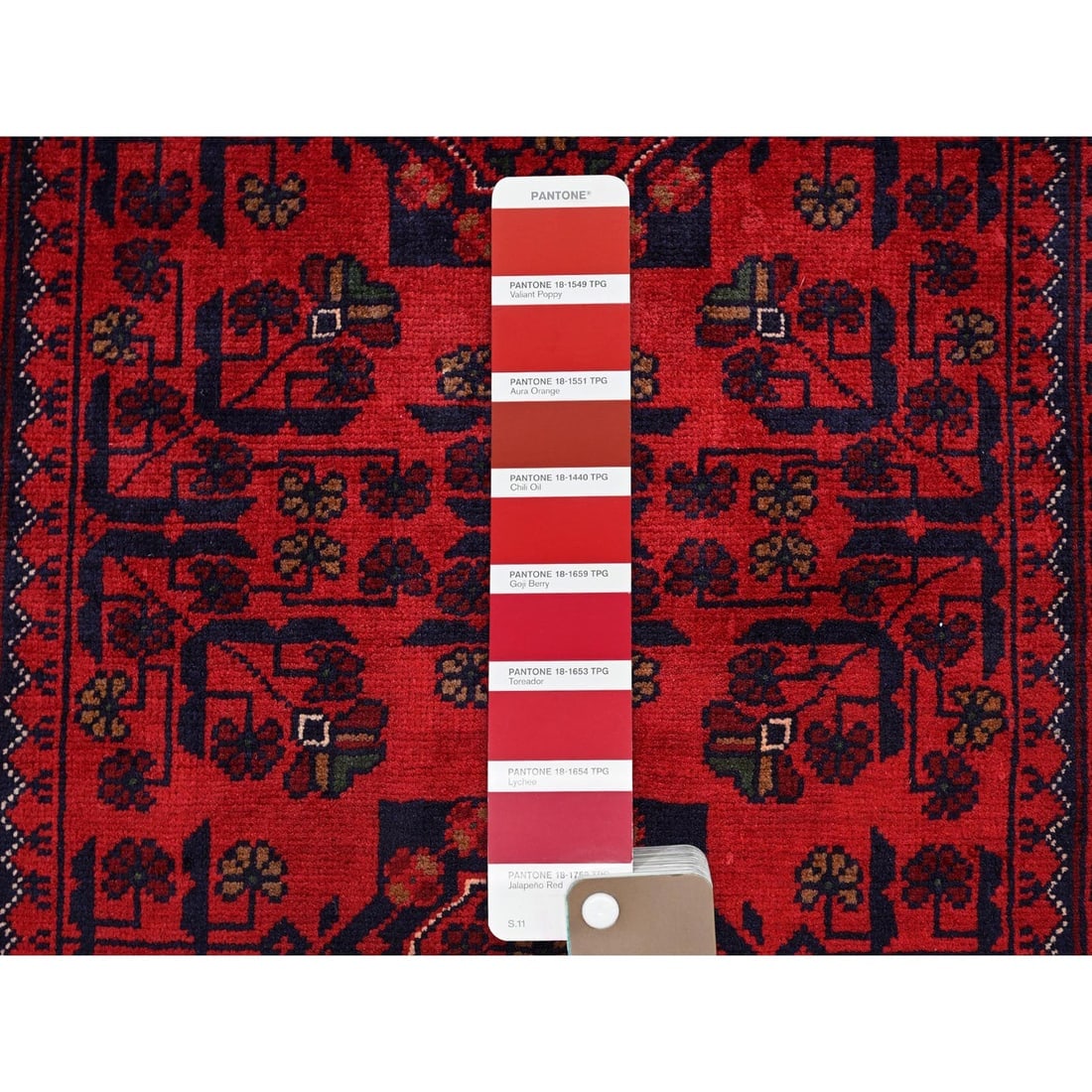 Red Hand Knotted Afghan Khamyab with Tribal Design All Wool Sample Rug - 4