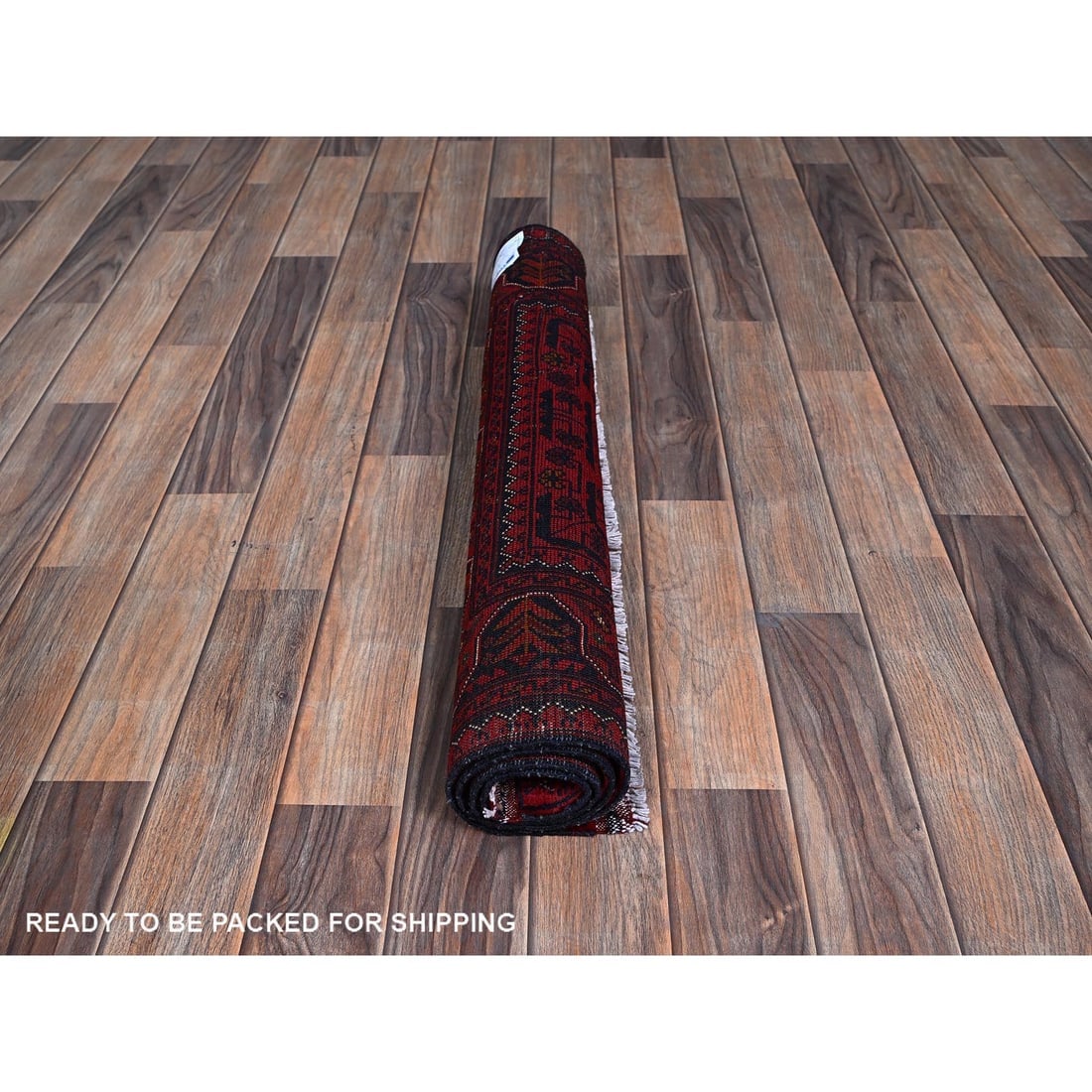 Red Hand Knotted Afghan Khamyab with Tribal Design All Wool Sample Rug - 5