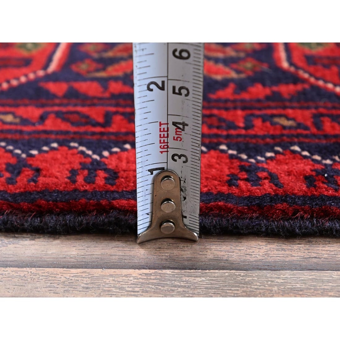 Red Hand Knotted Afghan Khamyab with Tribal Design All Wool Sample Rug - 6