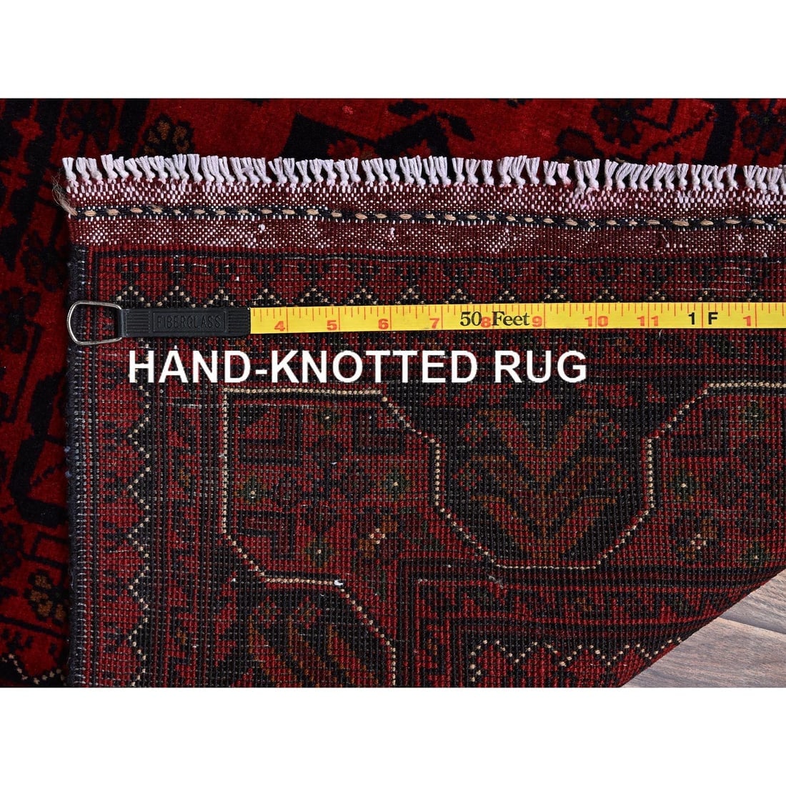 Red Hand Knotted Afghan Khamyab with Tribal Design All Wool Sample Rug - 7