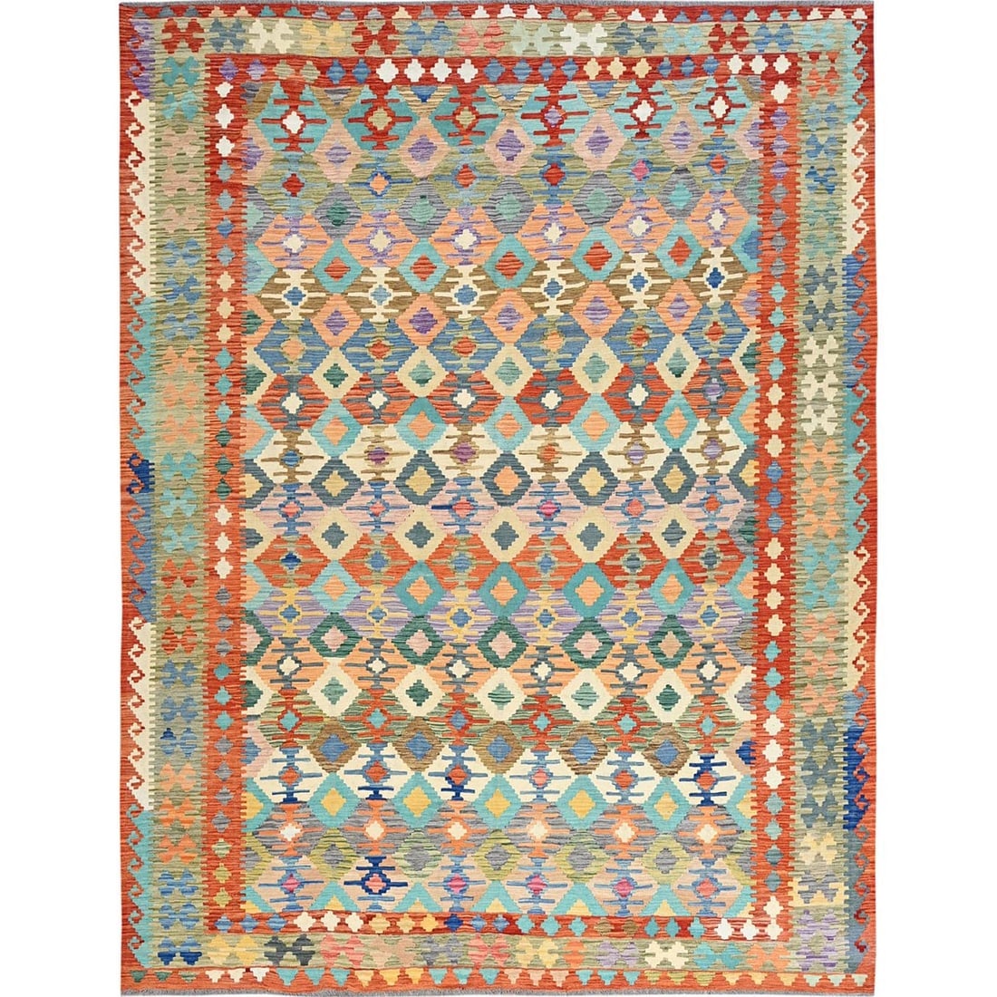 Colorful Afghan Kilim Geometric Pattern Hand Woven Flat Weave Wool Rug (1 of 6)