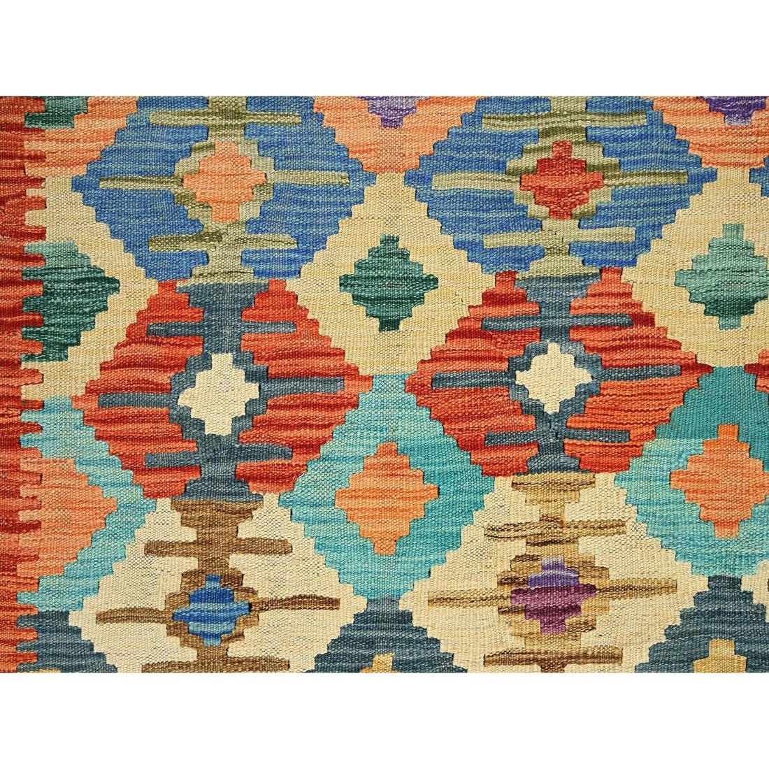 Colorful Afghan Kilim Geometric Pattern Hand Woven Flat Weave Wool Rug - 2