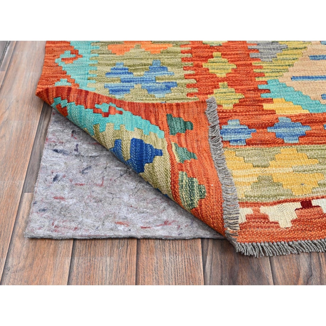Colorful Afghan Kilim Geometric Pattern Hand Woven Flat Weave Wool Rug - 3