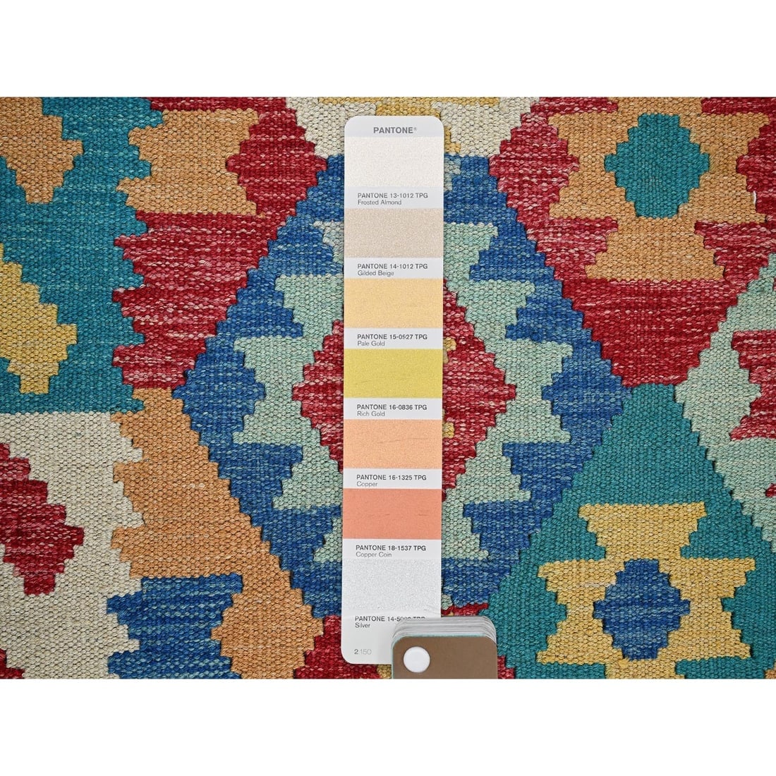 Blue Afghan Kilim Geometric Pattern Hand Woven Flat Weave All Wool Rug - 3