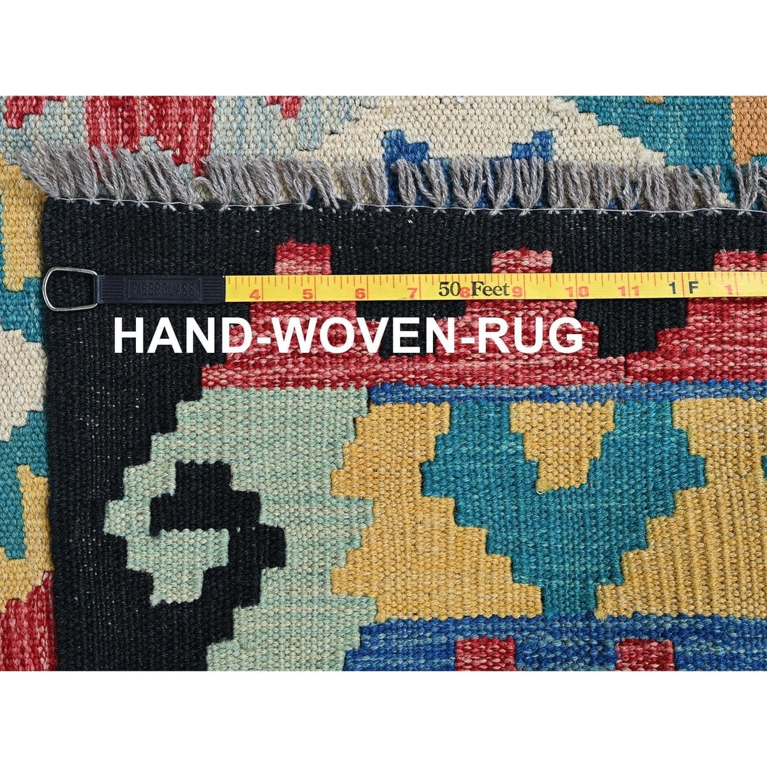 Blue Afghan Kilim Geometric Pattern Hand Woven Flat Weave All Wool Rug - 5