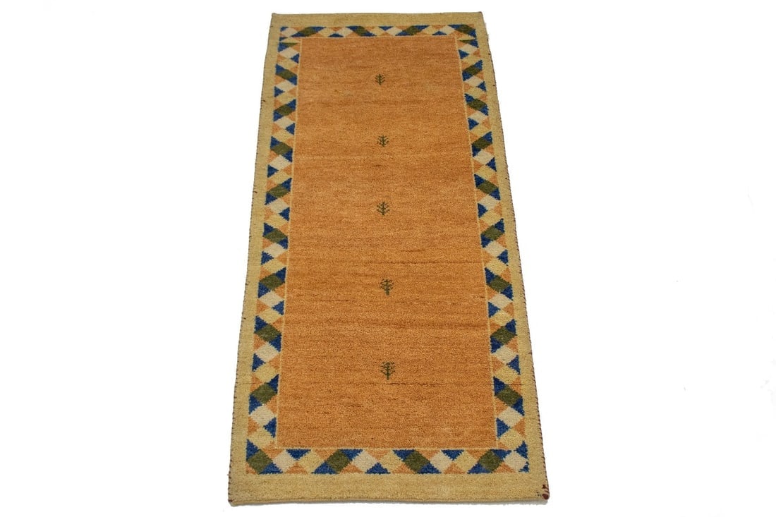 Rusty Peach Bordered Tribal 2'9X6'4 Indo-Gabbeh Oriental Rug - 3