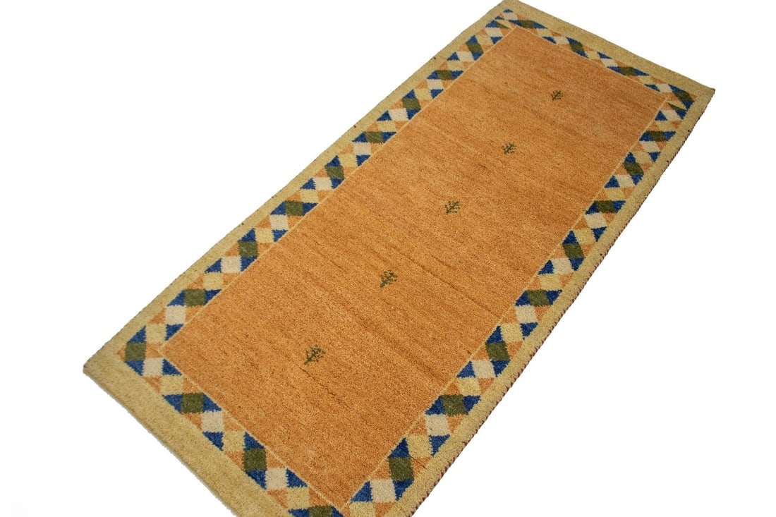 Rusty Peach Bordered Tribal 2'9X6'4 Indo-Gabbeh Oriental Rug - 4