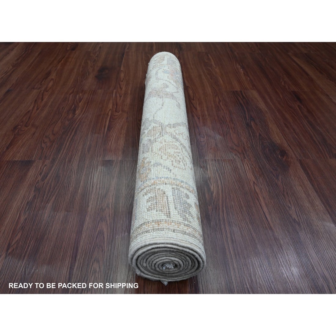 Gray Hand Knotted Afghan Angora Oushak Leaf Design All Wool Runner Rug - 4