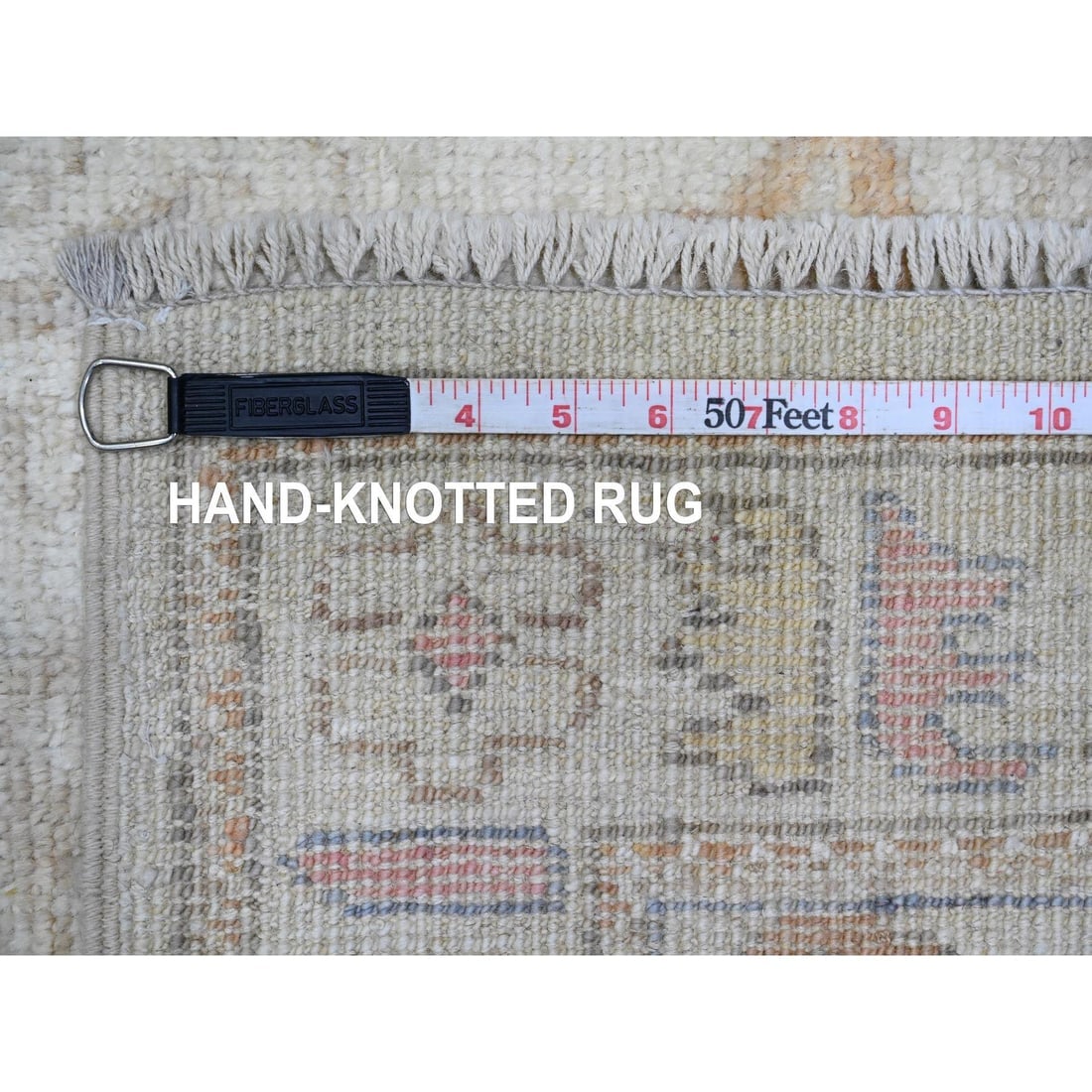 Gray Hand Knotted Afghan Angora Oushak Leaf Design All Wool Runner Rug - 6