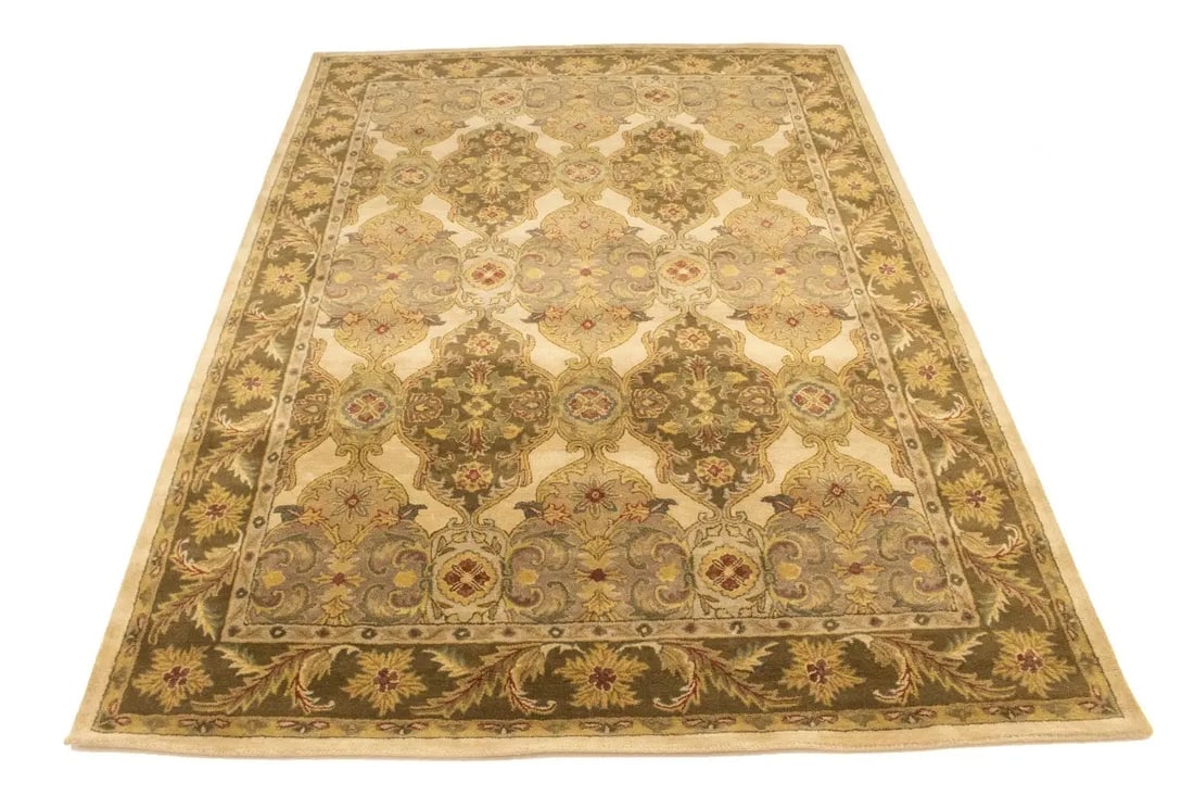Cream Floral Modern 8X11 Oriental Hand-Tufted Rug - 3