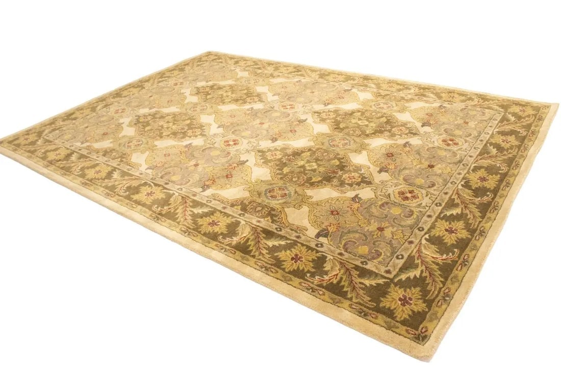 Cream Floral Modern 8X11 Oriental Hand-Tufted Rug - 4