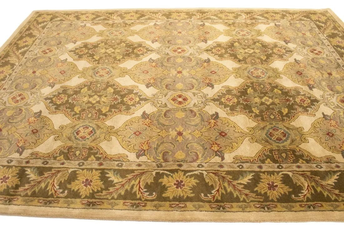 Cream Floral Modern 8X11 Oriental Hand-Tufted Rug - 7