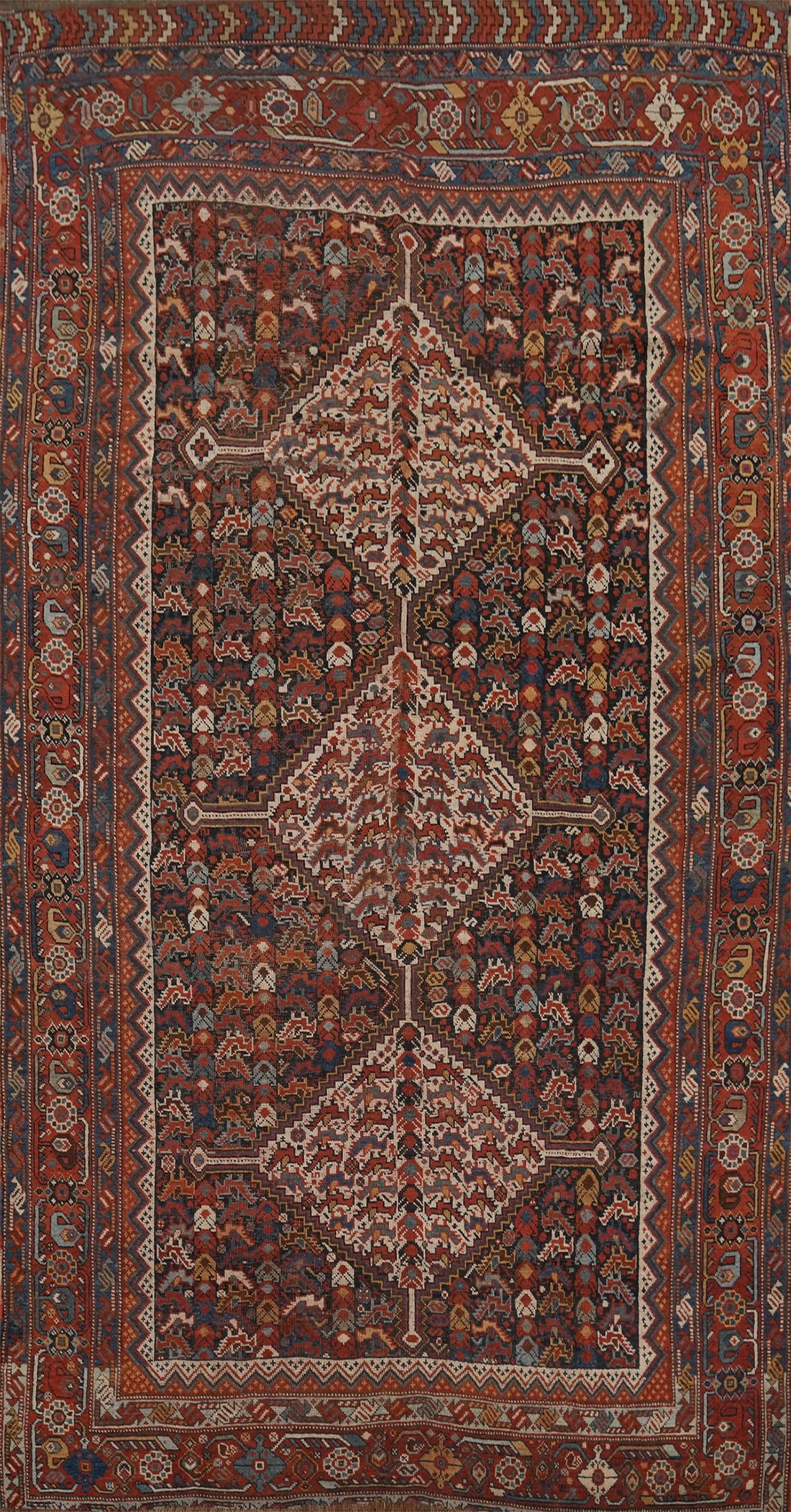 Pre-1900 Vegetable Dye Qashqai Persian Area Rug 5x9 - 13