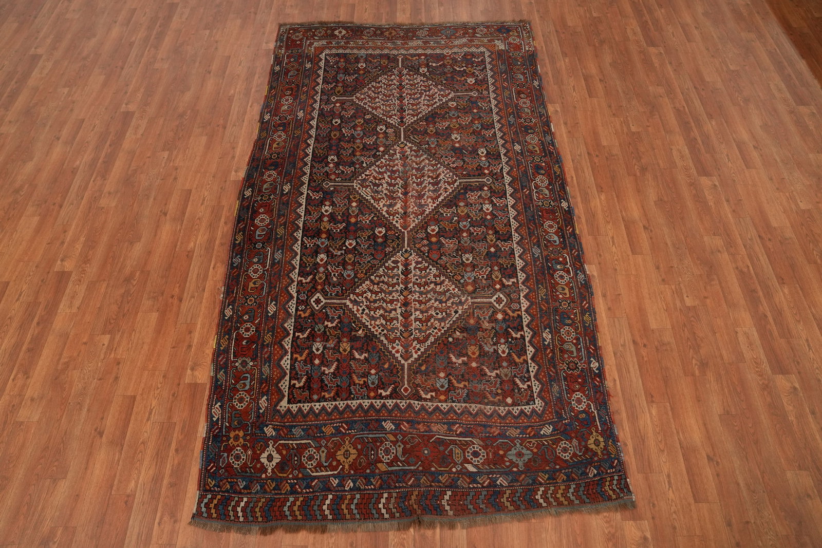 Pre-1900 Vegetable Dye Qashqai Persian Area Rug 5x9 - 4