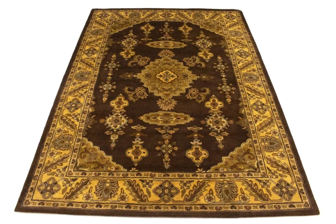 Dark Brown Floral Modern 8X11 Oriental Hand-Tufted Rug - 3