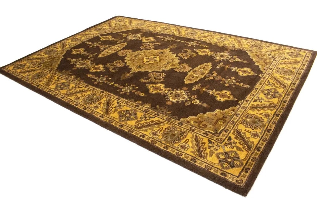 Dark Brown Floral Modern 8X11 Oriental Hand-Tufted Rug - 4