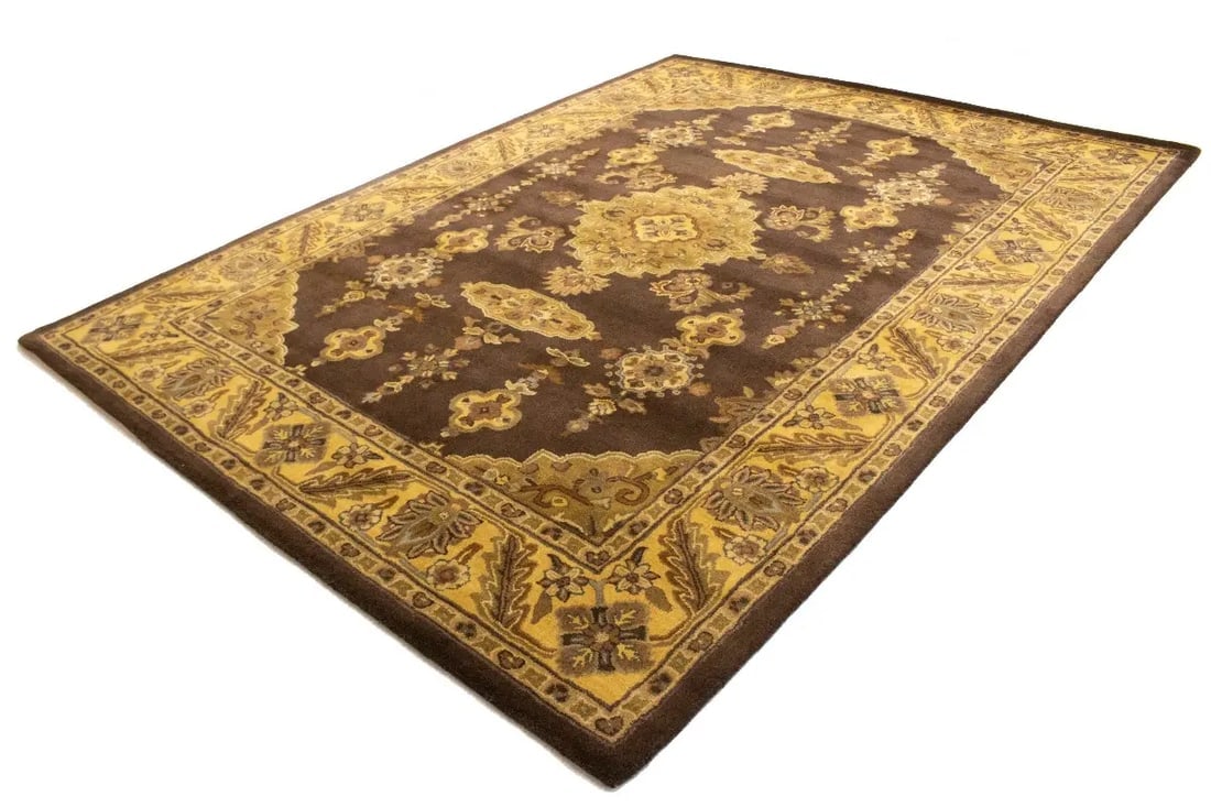 Dark Brown Floral Modern 8X11 Oriental Hand-Tufted Rug - 5